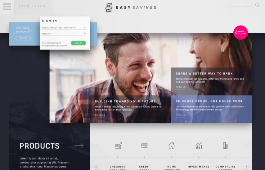 Early public ste prototype, with Quick Actions example